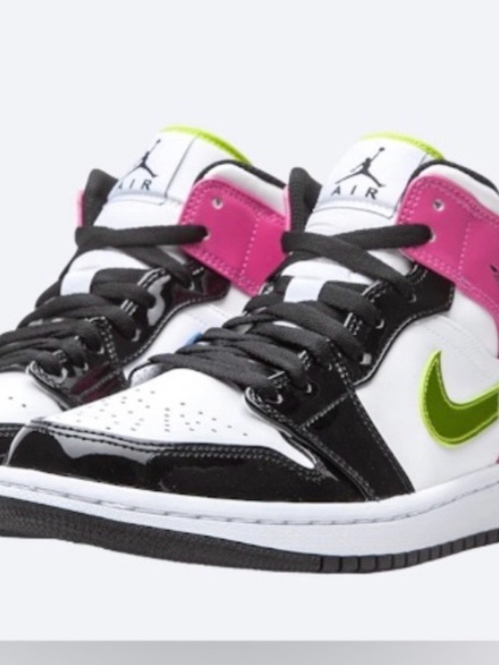 Nike Air Jordon mid top Sneakers in White, Black, Pink & Lime. (Men's)